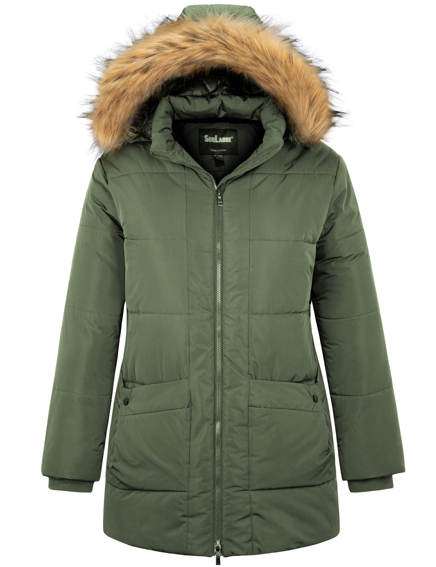 Soularge Women's Plus Size Winter Warm Quilted Puffer Jacket with Fur Hood
