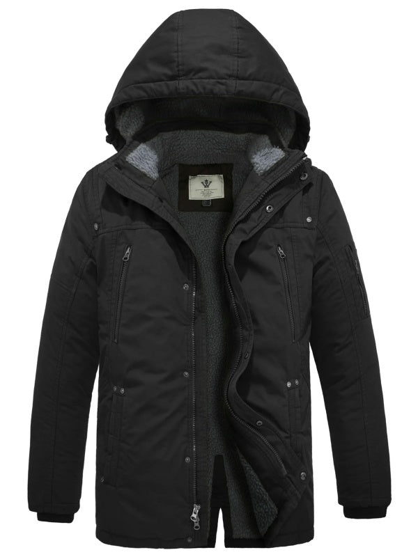 Men's Winter Warm Parka Jacket Sherpa Lined Cotton Coat with Detachable Hood
