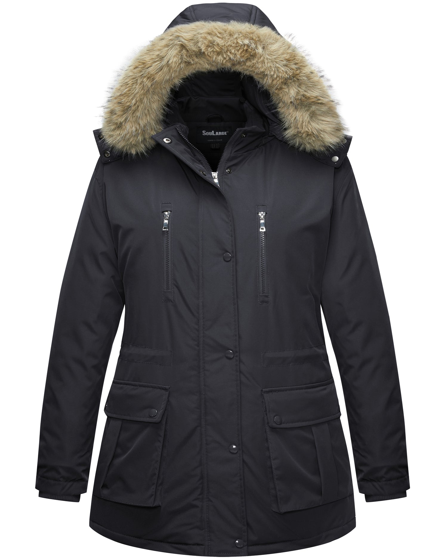 Soularge Women's Plus Size Winter Coat Puffer Jacket Warm Parka Windproof with Removable Hood