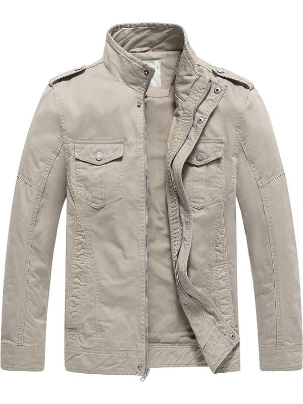 Men's Casual Washed Cotton Military Jacket