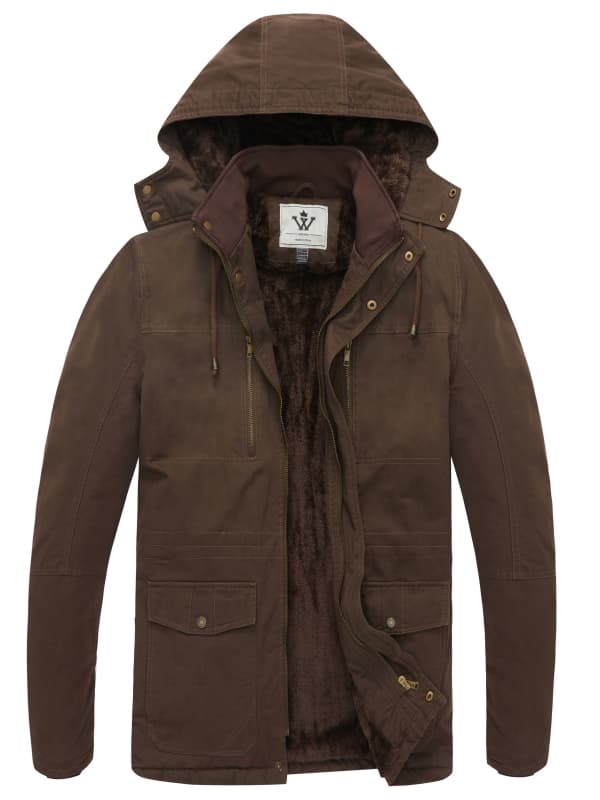 WenVen Men's Jacket Warm Winter Coat Fleece Lined Puffy Outerwear Windproof with Hood