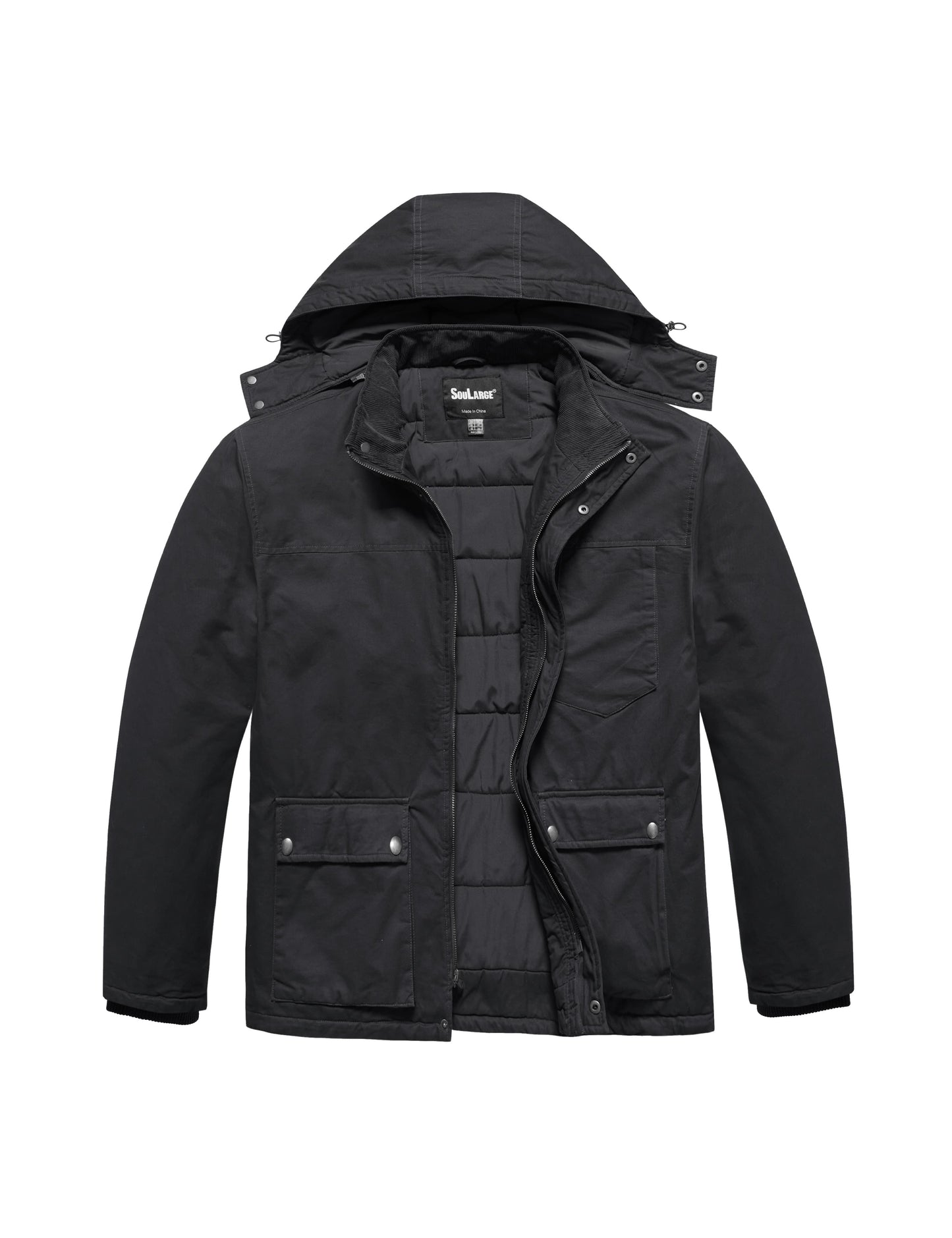 Soularge Men's Big and Tall Winter Warm Thick Multi pockets Puffer Coat