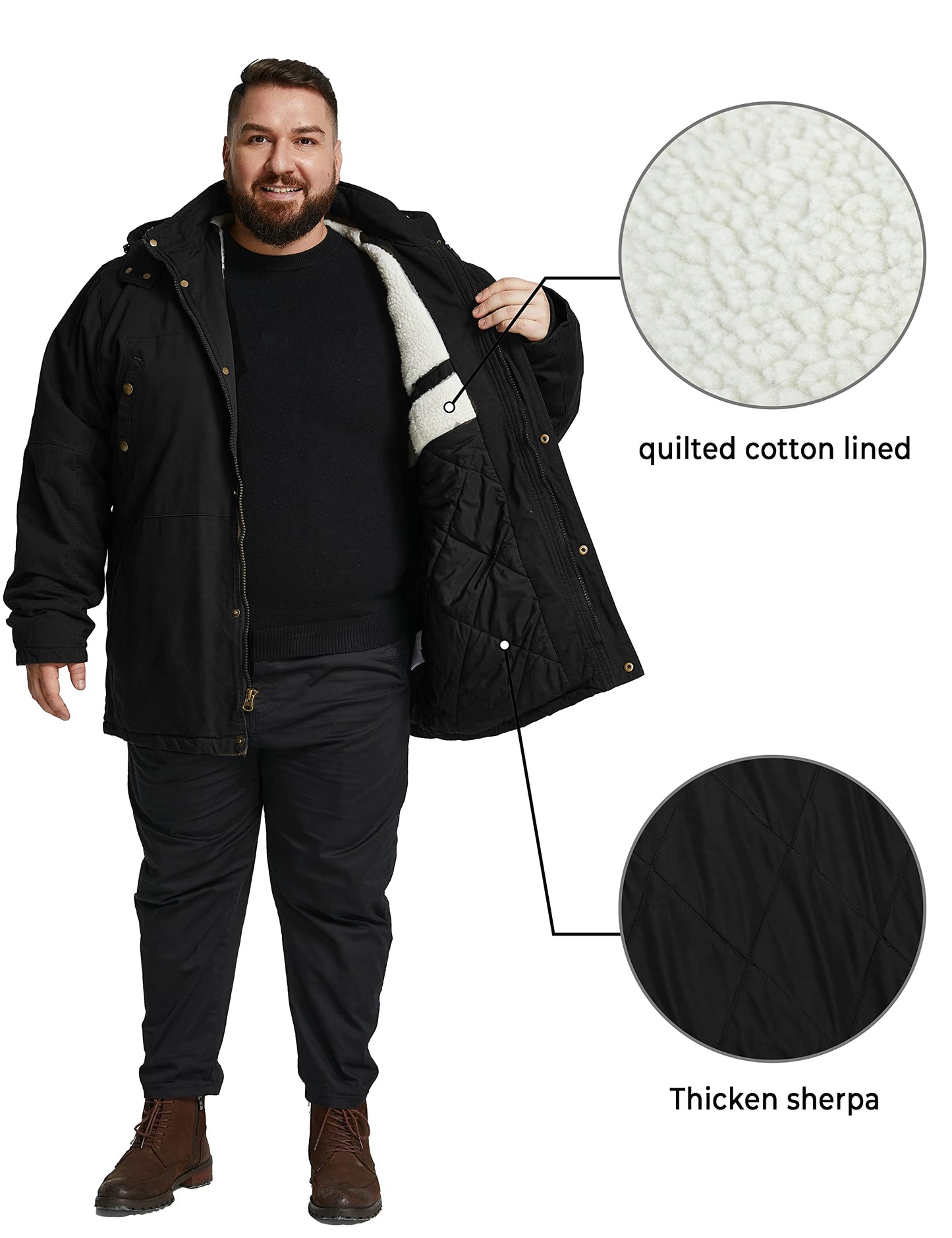 Soularge Men's Big and Tall Military Winter Warm Sherpa Lined Parka Jacket with Hood