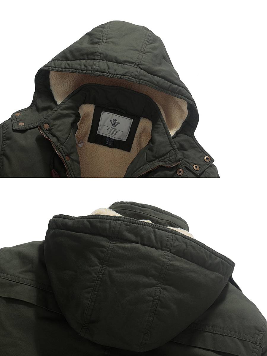 Men's Winter Sherpa Parka Mid Length Thicken Military Style Warm Jacket with Removable Hood