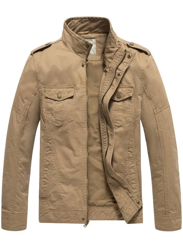 Men's Casual Washed Cotton Military Jacket
