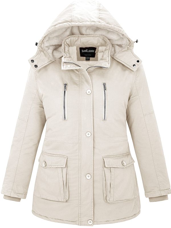 Soularge Women's Winter Plus Size Padded Fleece Parka Coat with Hood