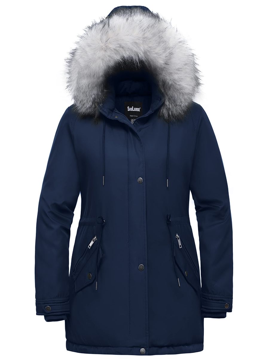 Soularge Women's Plus Size Insulated Winter Parka Coat with Faux Fur Hood