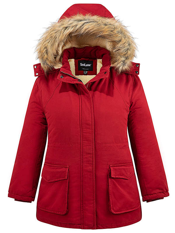 Soularge Women's Winter Plus Size Sherpa Lined Jacket with Detachable Hood