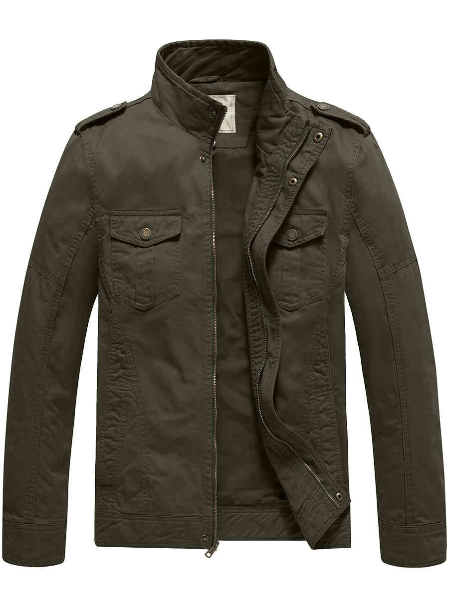 thumbnail image 2 of WenVen Men's Casual Canvas Cotton Military Jacket, Lightweight Workwear With Pockets 2 of 2