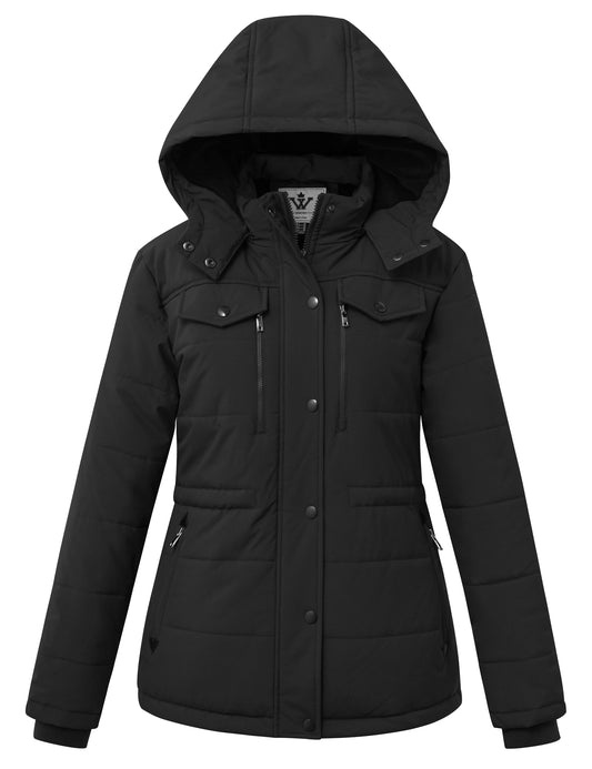 Women's Winter Water Resistant Warm Puffer Coat with Detachable Hood