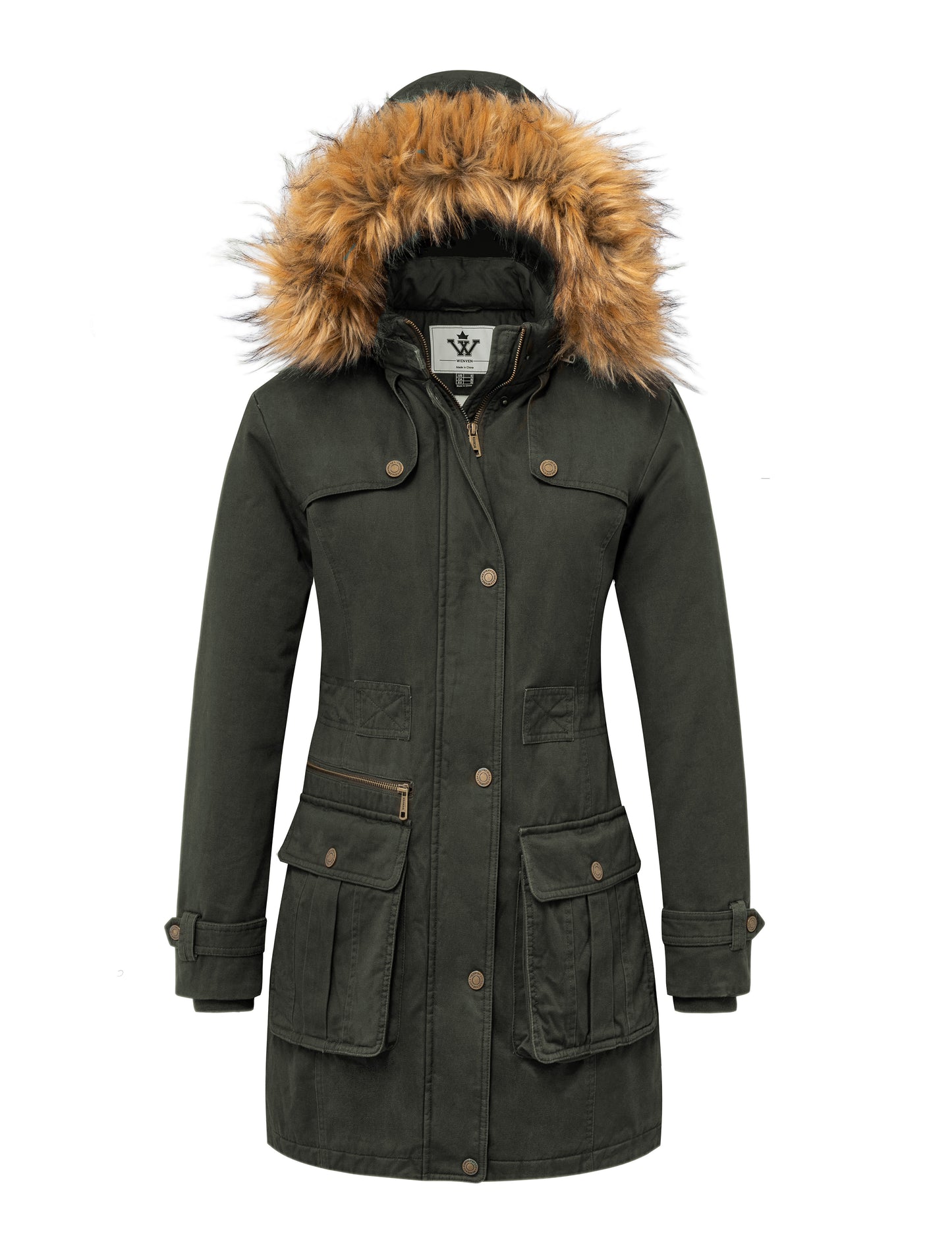 Women's Winter Warm Military Parka Jacket with Detachable Faux fur Hood