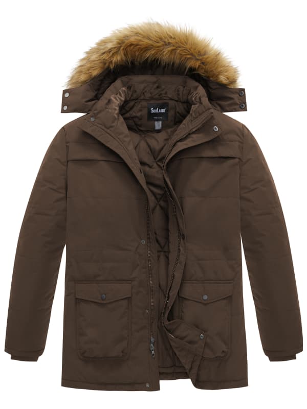 Soularge Men's Big and Tall Winter Jacket Puffer Coat Warm Windproof Parka