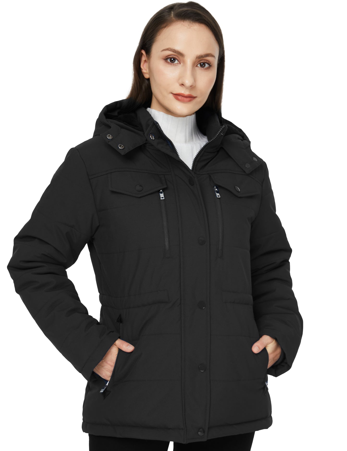 Women's Winter Water Resistant Warm Puffer Coat with Detachable Hood