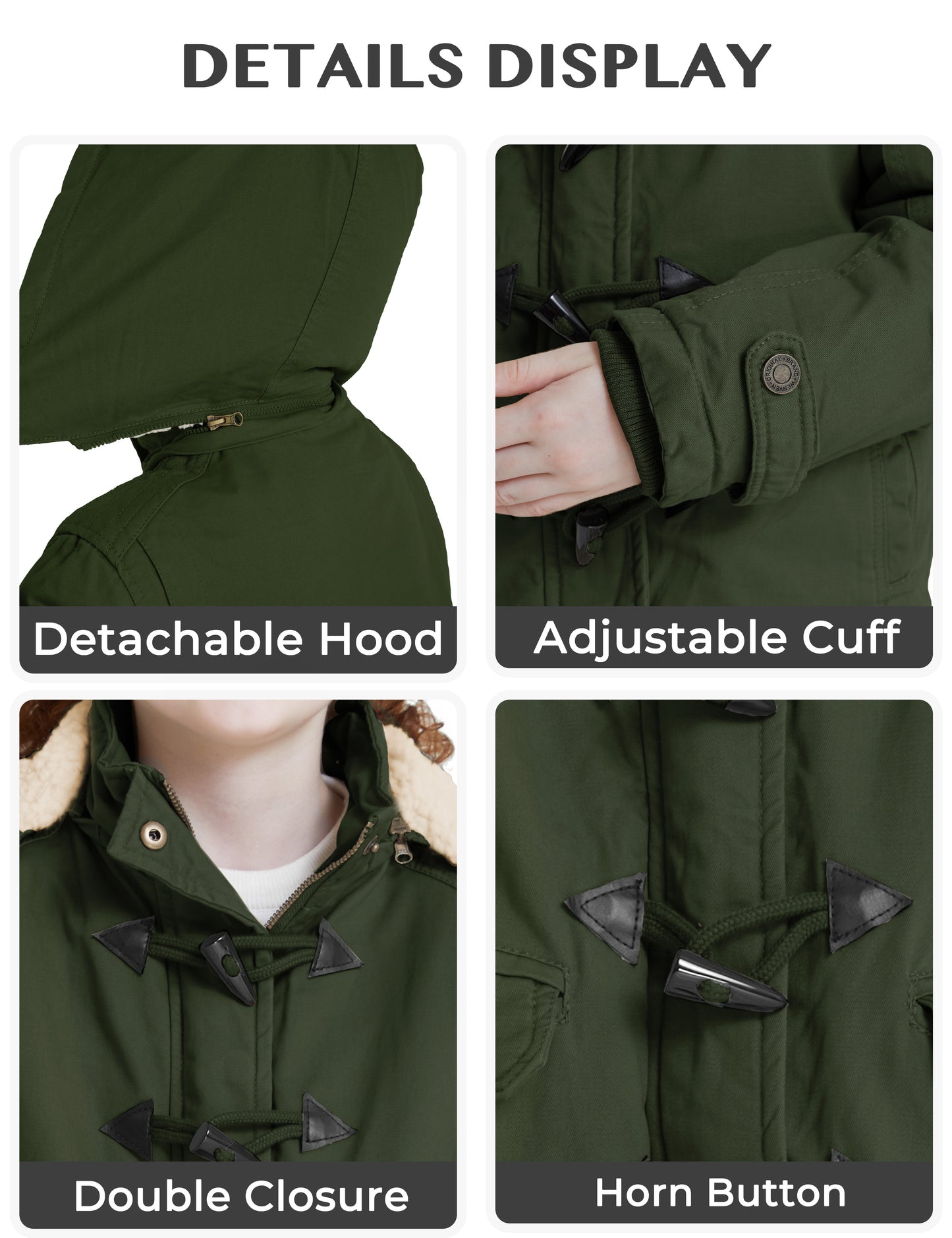 Girl's Winter Sherpa Jacket Thicken Cotton Parka Coat with Removable Hood