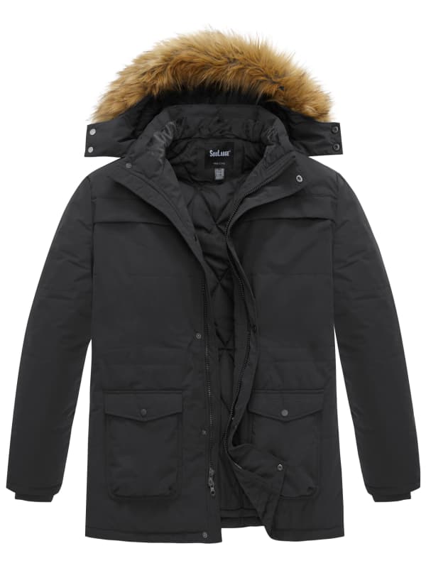 Soularge Men's Big and Tall Winter Jacket Puffer Coat Warm Windproof Parka