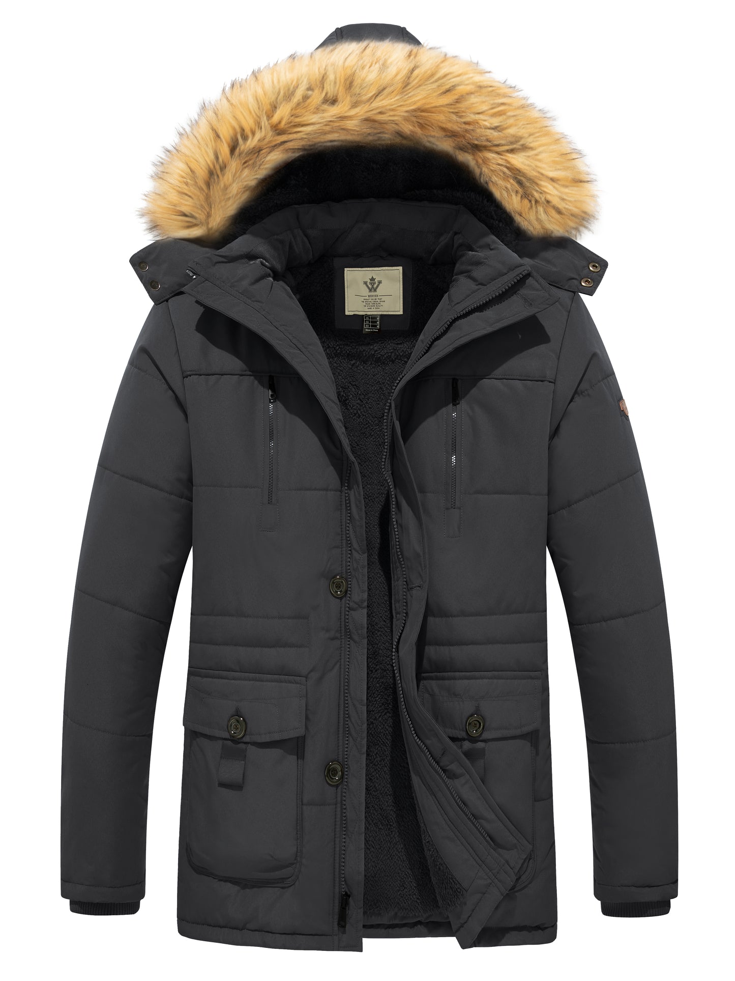 WenVen Men's Warm Winter Coat Quilted Parka Jacket with Fur Removable Hood