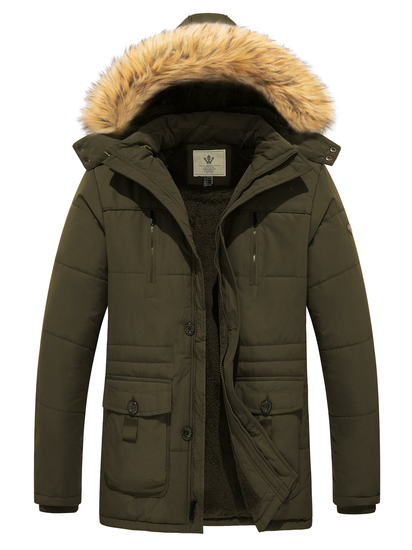 WenVen Men's Warm Winter Coat Quilted Parka Jacket with Fur Removable Hood