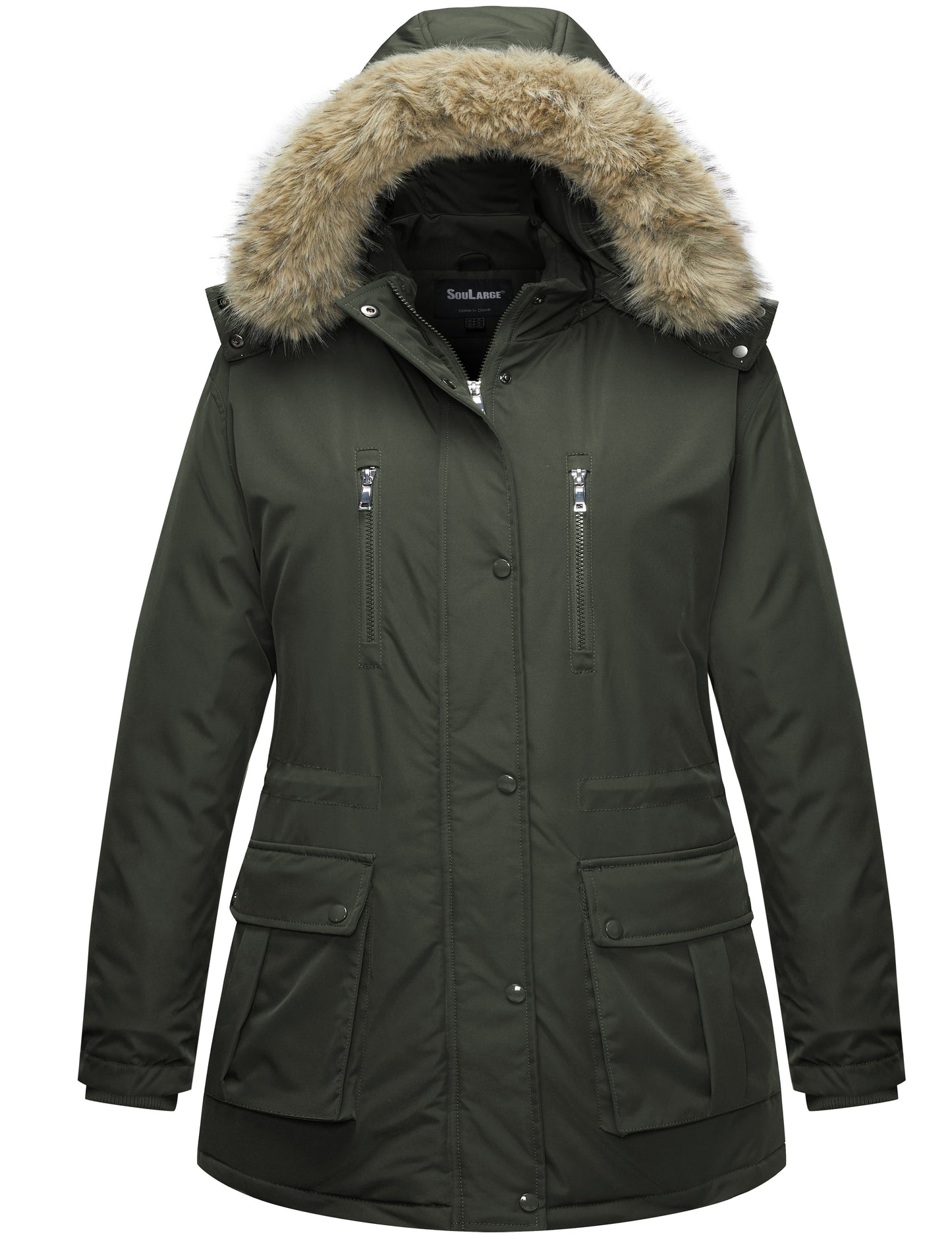 Soularge Women's Plus Size Winter Coat Puffer Jacket Warm Parka Windproof with Removable Hood