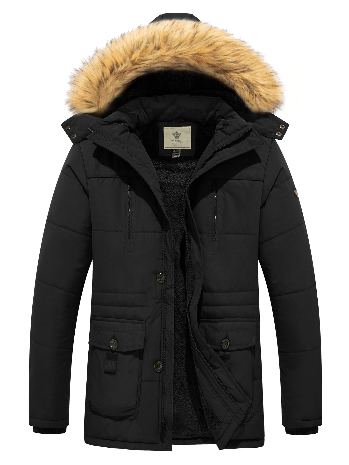 WenVen Men's Warm Winter Coat Quilted Parka Jacket with Fur Removable Hood