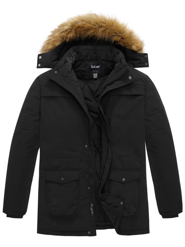 Soularge Men's Big and Tall Winter Jacket Puffer Coat Warm Windproof Parka