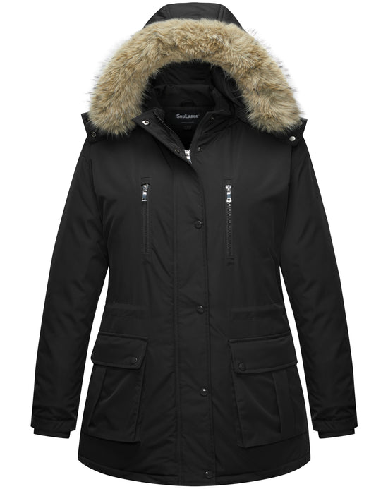 Soularge Women's Plus Size Winter Coat Puffer Jacket Warm Parka Windproof with Removable Hood