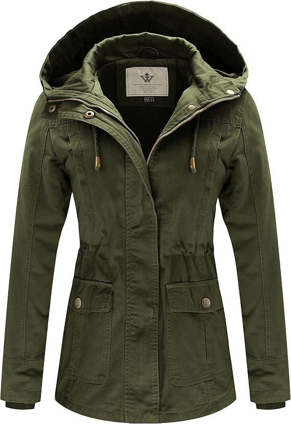 WenVen Women's Cotton Military Jacket Lightweight Casual Anorak Coat