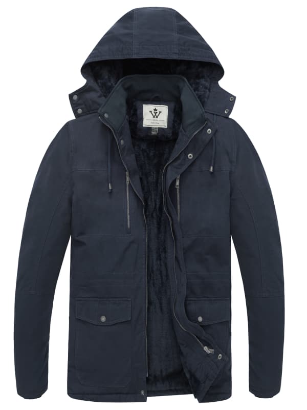 WenVen Men's Jacket Warm Winter Coat Fleece Lined Puffy Outerwear Windproof with Hood