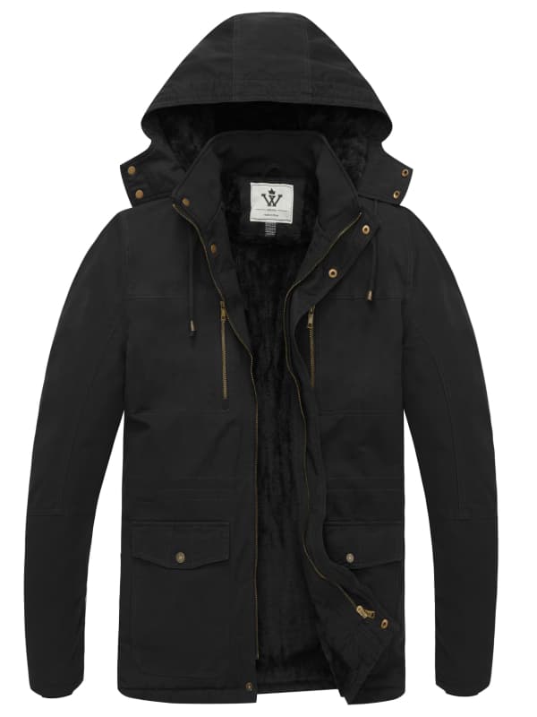 WenVen Men's Jacket Warm Winter Coat Fleece Lined Puffy Outerwear Windproof with Hood