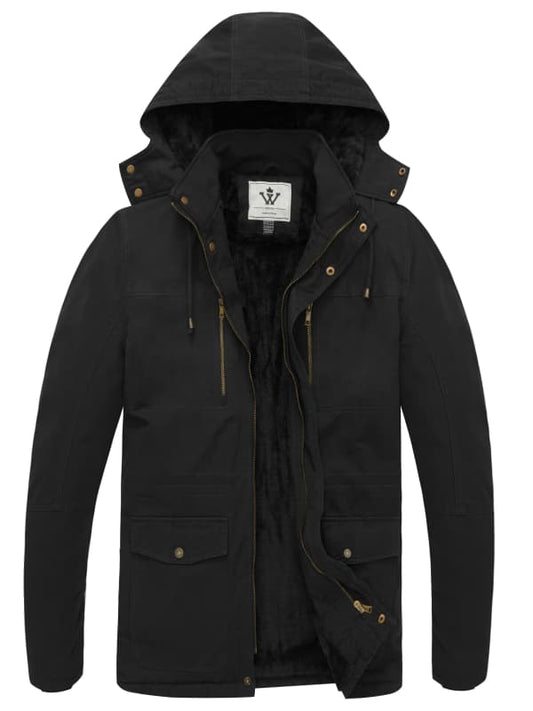 WenVen Men's Jacket Warm Winter Coat Fleece Lined Puffy Outerwear Windproof with Hood