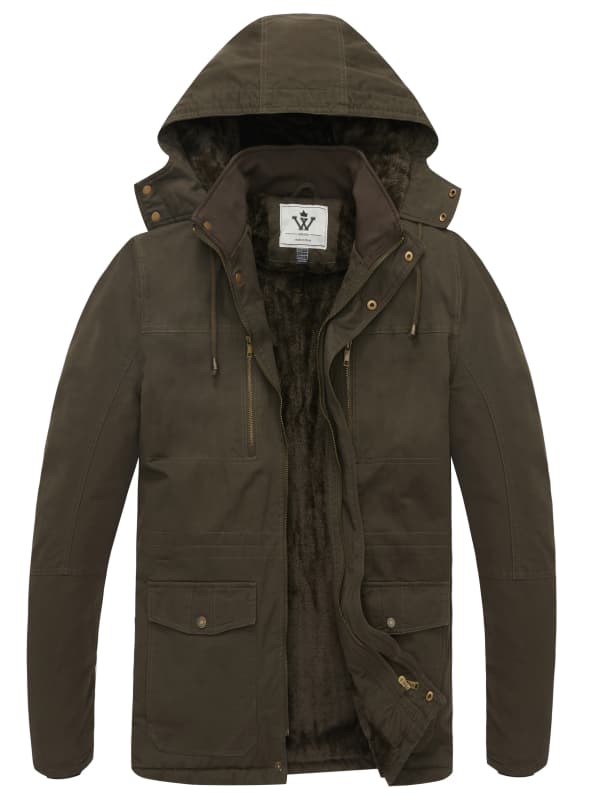 WenVen Men's Jacket Warm Winter Coat Fleece Lined Puffy Outerwear Windproof with Hood