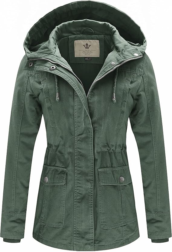 WenVen Women's Cotton Military Jacket Lightweight Casual Anorak Coat