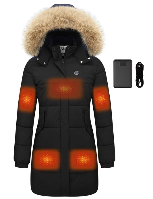WenVen Women's Heating Puffer Jacket Windproof Winter Coat Quilted Parka Outerwear