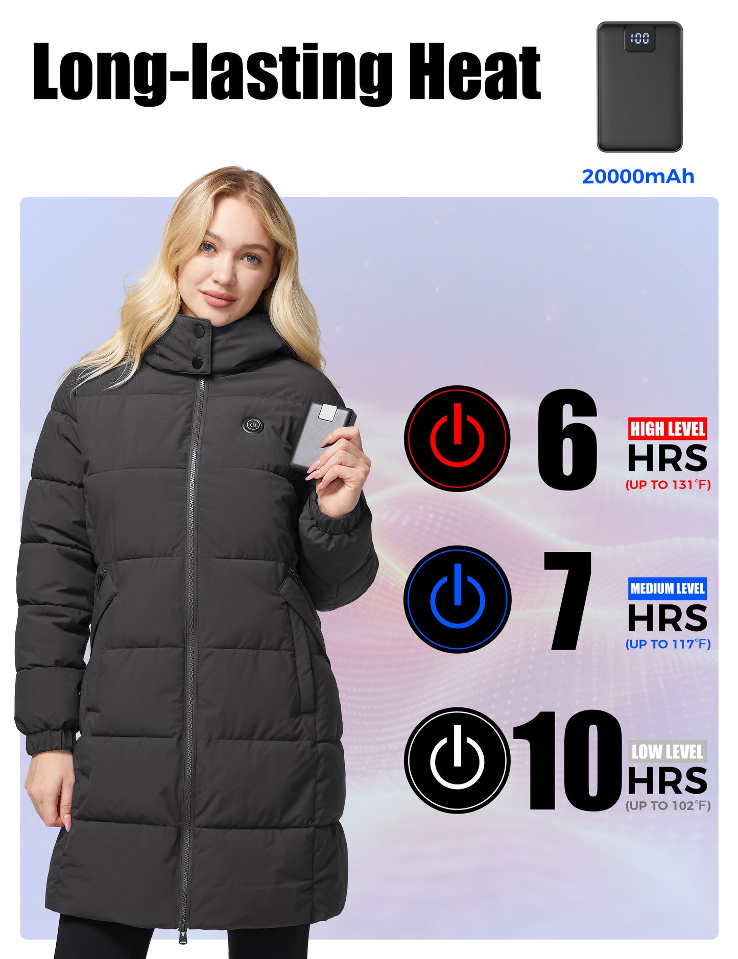 Wenven Women Waterproof Heated Jacket 3 Heat Settings with 20000mAh Battery