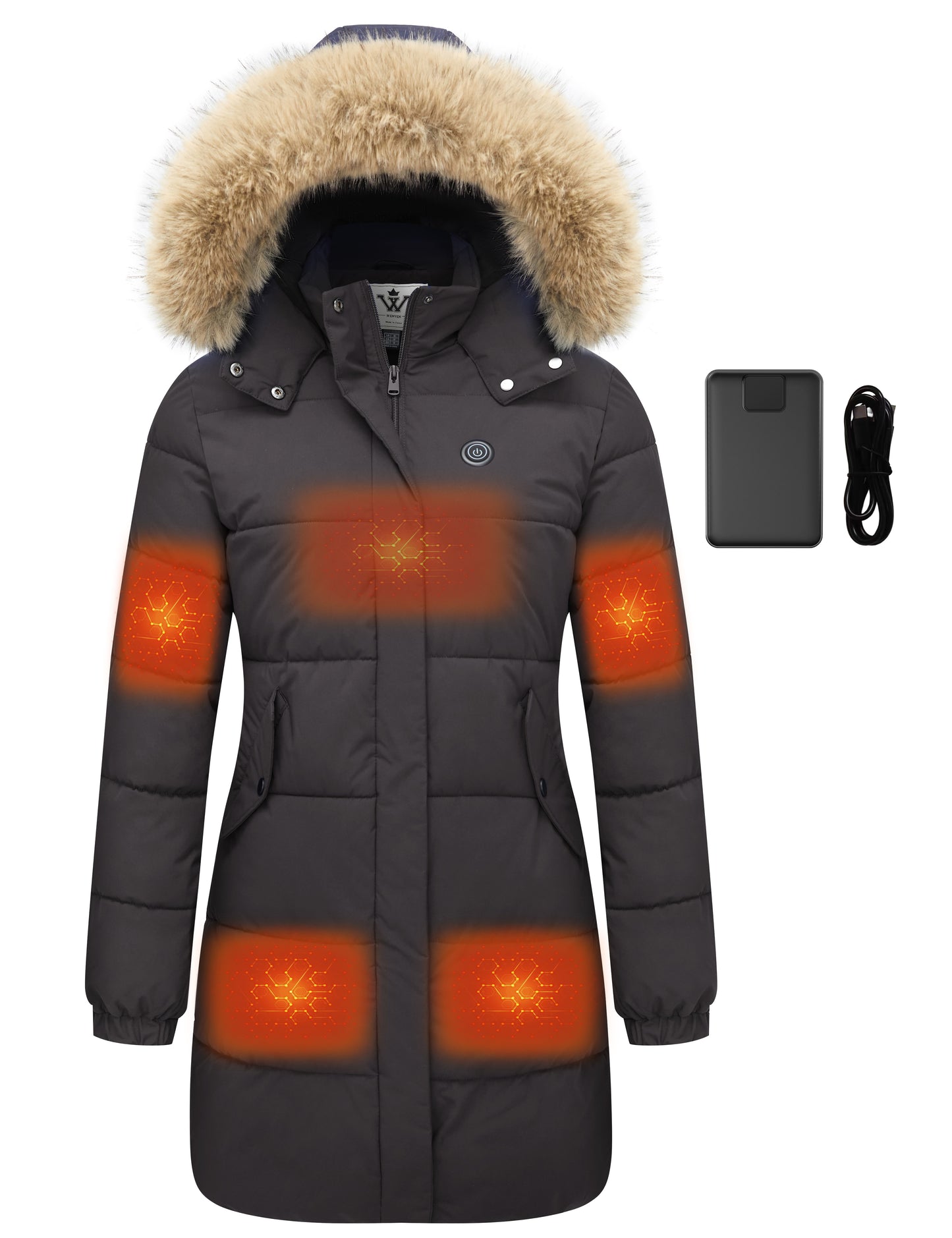 WenVen Women's Heating Puffer Jacket Windproof Winter Coat Quilted Parka Outerwear