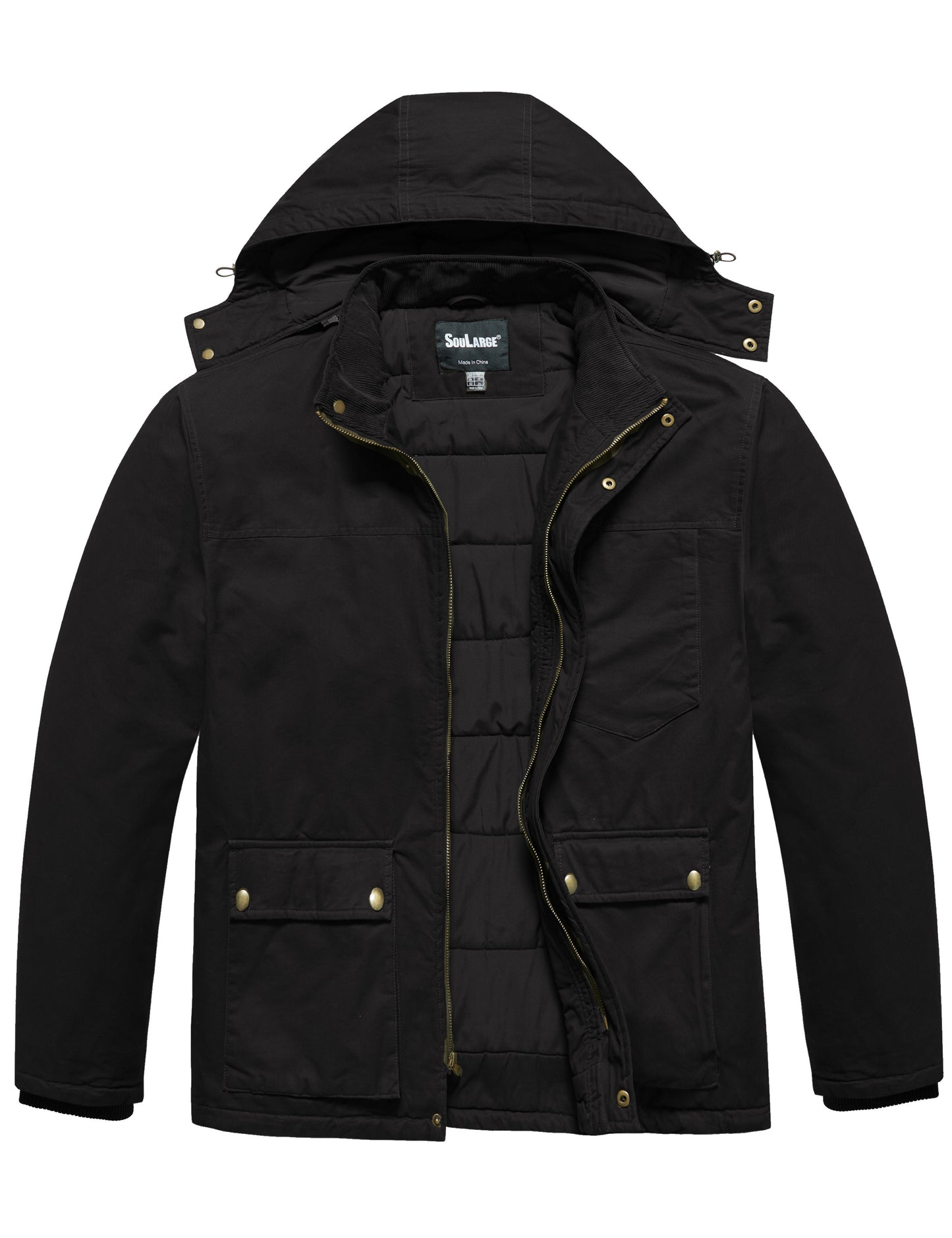 Soularge Men's Big and Tall Winter Warm Thick Multi pockets Puffer Coat