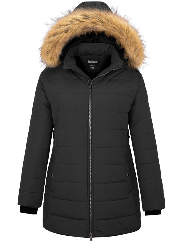 Soularge Women's Plus Size Winter Thickened Mid Length Puffer Coat