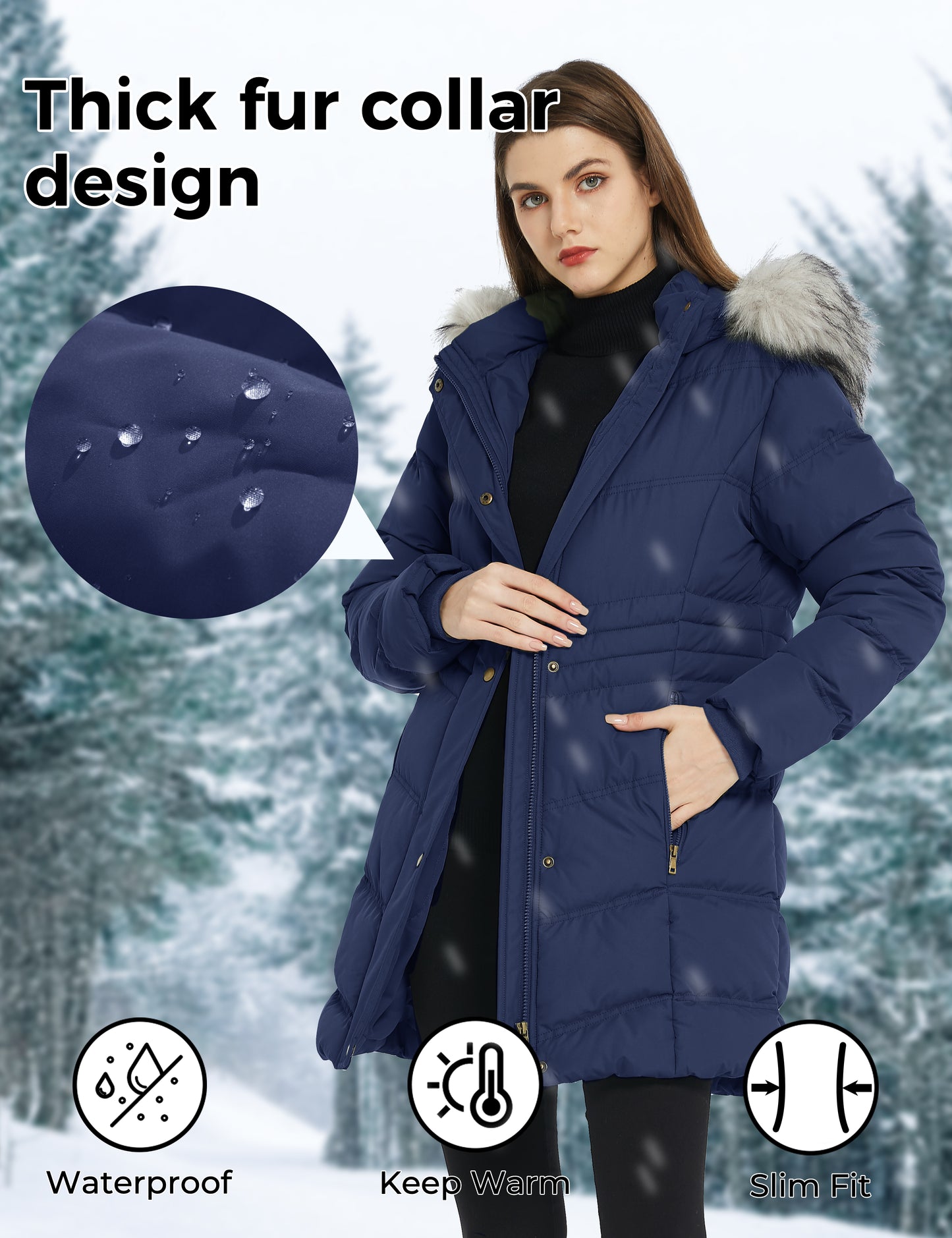 Ampake Women's Winter Long Puffer Coat Parka Jacket with Faux Fur Removable Hood