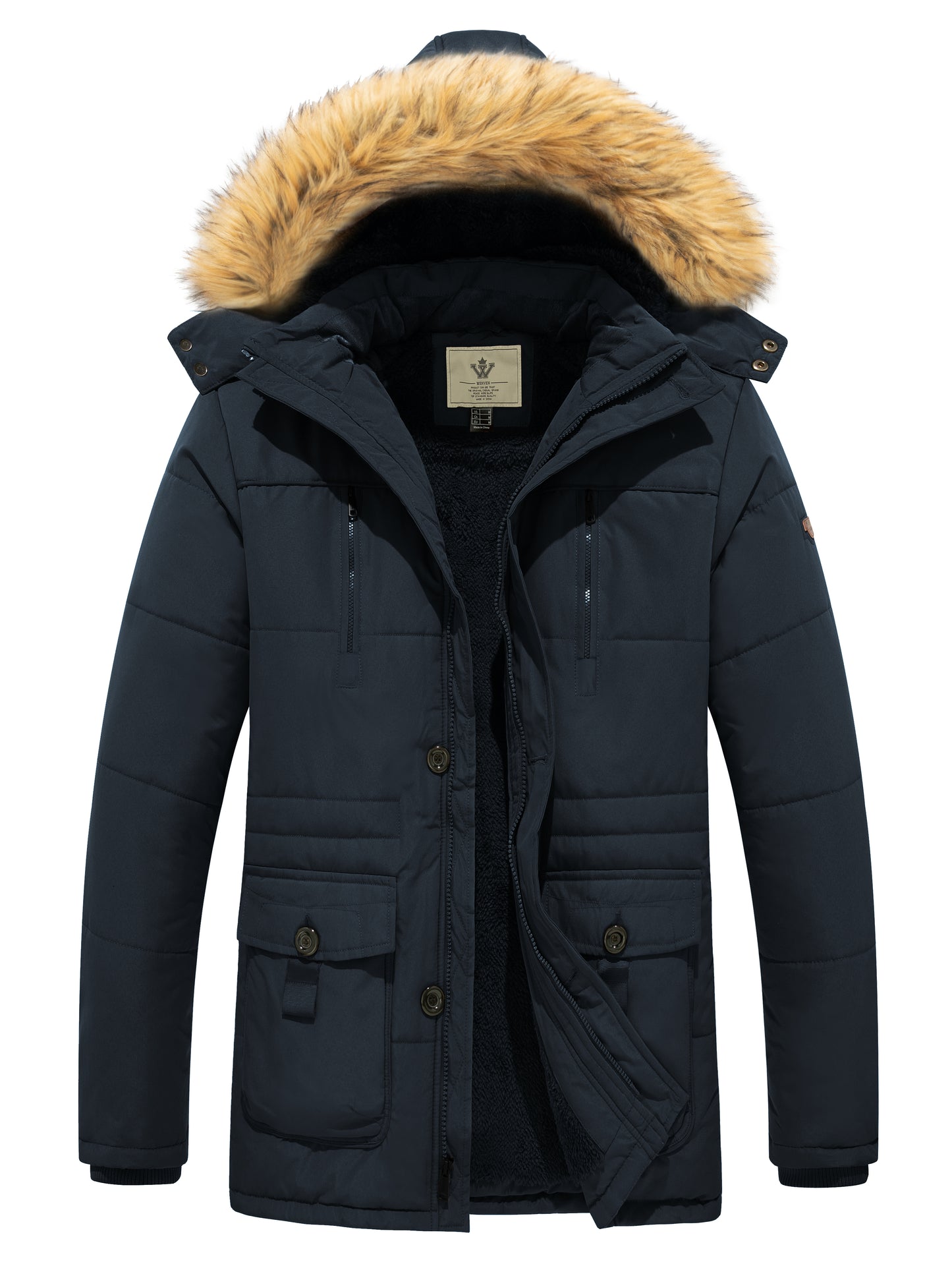 WenVen Men's Warm Winter Coat Quilted Parka Jacket with Fur Removable Hood