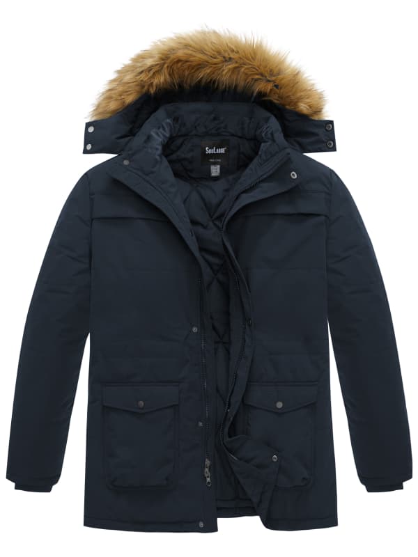 Soularge Men's Big and Tall Winter Jacket Puffer Coat Warm Windproof Parka