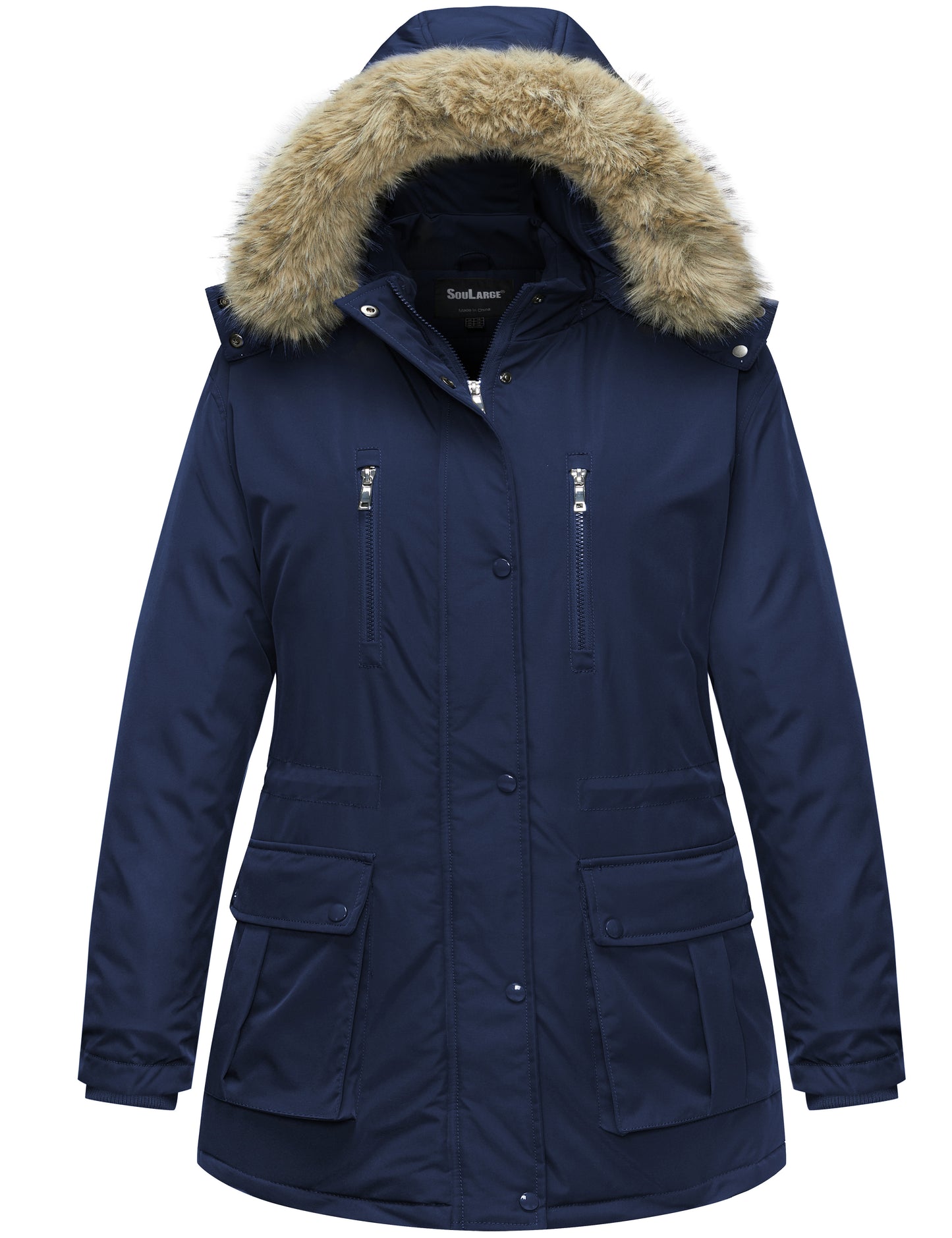 Soularge Women's Plus Size Winter Coat Puffer Jacket Warm Parka Windproof with Removable Hood