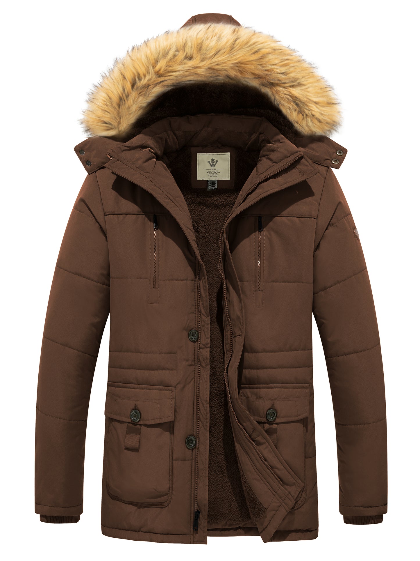 WenVen Men's Warm Winter Coat Quilted Parka Jacket with Fur Removable Hood