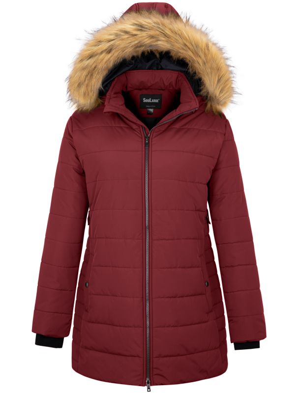Soularge Women's Winter Plus Size Waterproof Thicken Puffer Coat with Faux  fur Hood