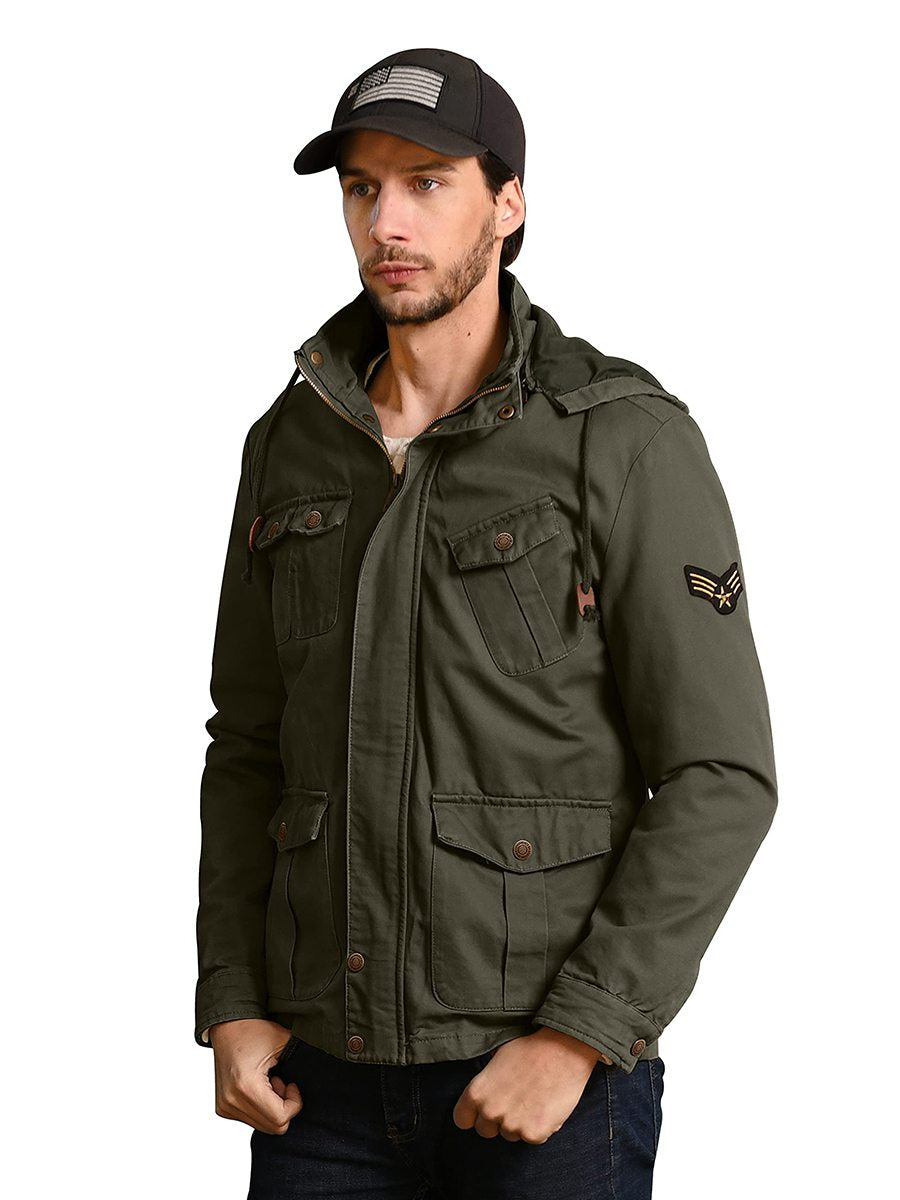 Men's Casual Lightweight Windbreaker Cotton Hooded Military Jackets