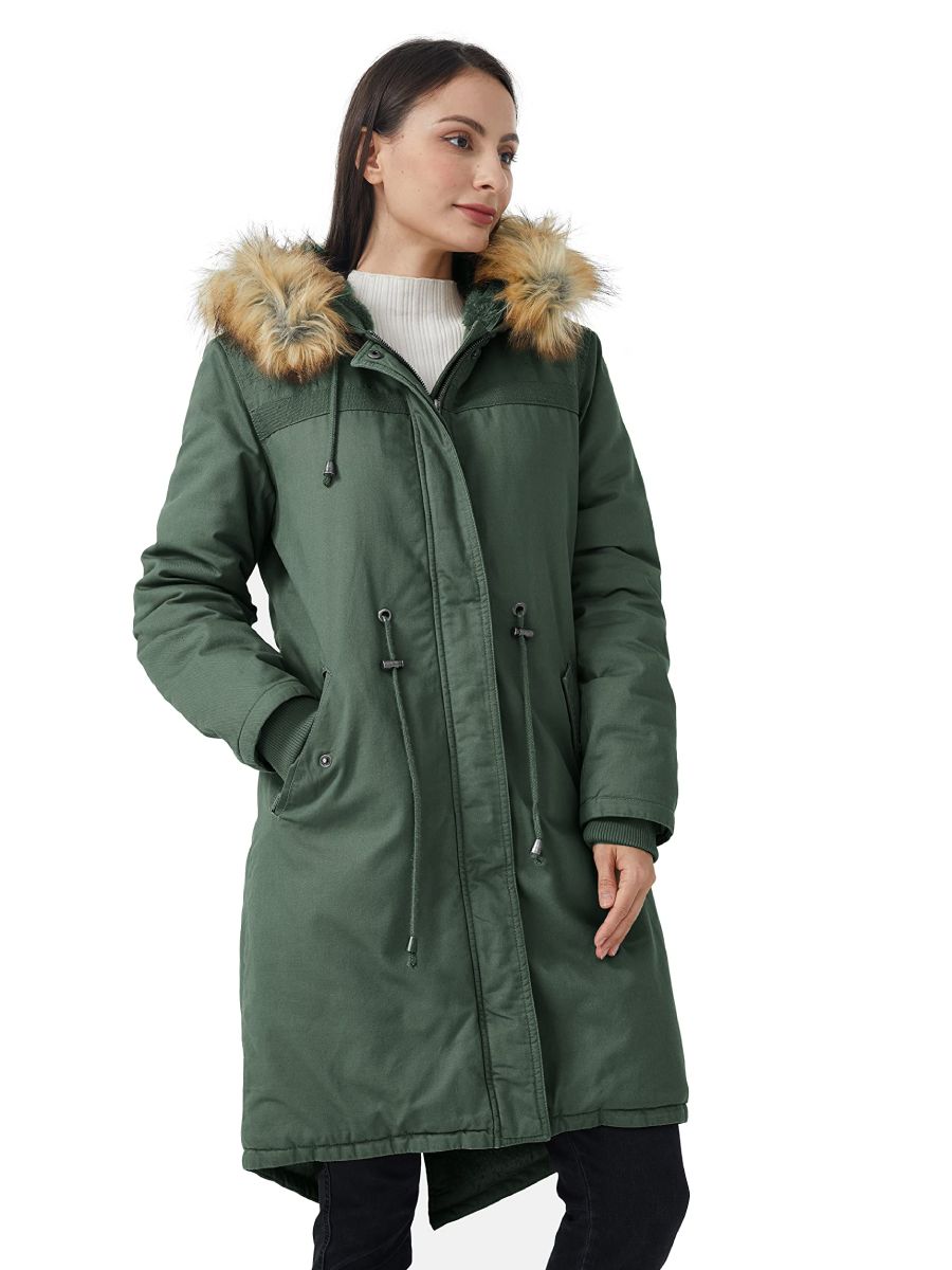 Women's Winter Long Hooded Sherpa Lined Parka Jacket Warm Coat – WenVen