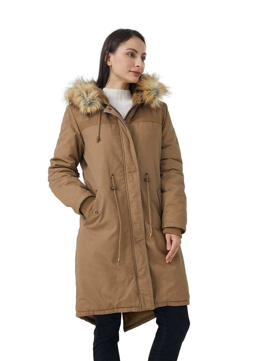 Women's Winter Long Hooded Sherpa Lined Parka Jacket Warm Coat