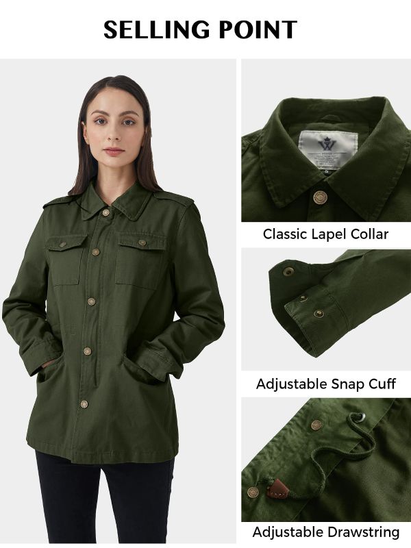 Women's Lightweight Canvas Cotton Military Jacket Utility Lapel Anorak