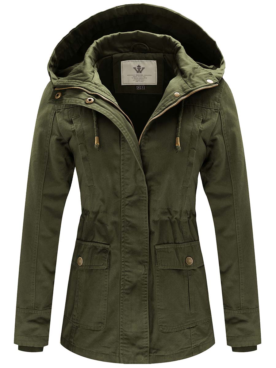 Women's Cotton Military Jacket Lightweight Casual Anorak Jacket