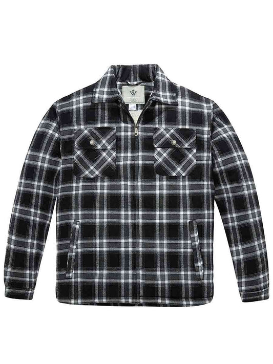 Men's Flannel Jacket Zip Up Fleece Sherpa Heavy Lined Shirt