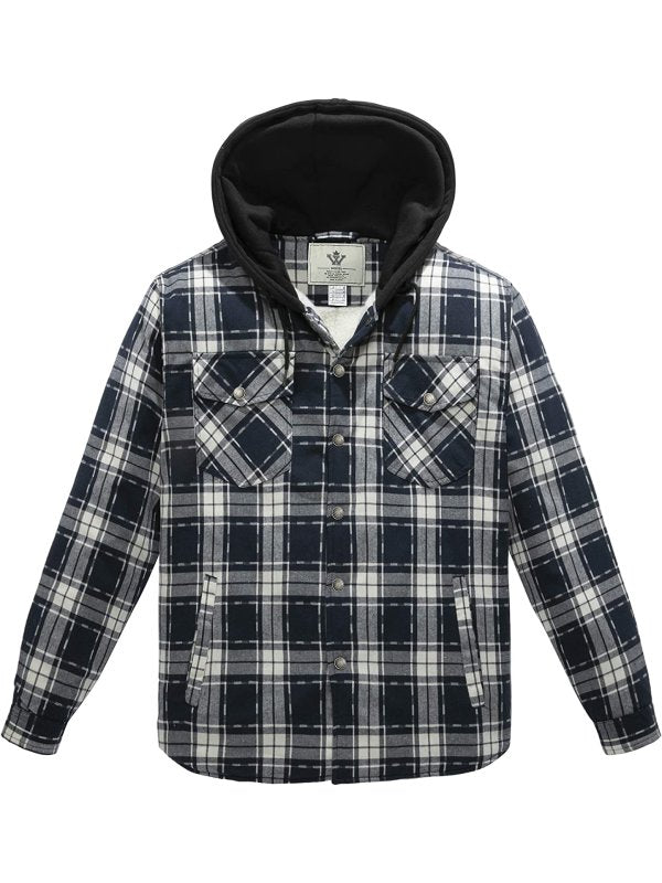 Men's Long Sleeve Sherpa lined Shirt Plaid Flannel Jacket with Hood