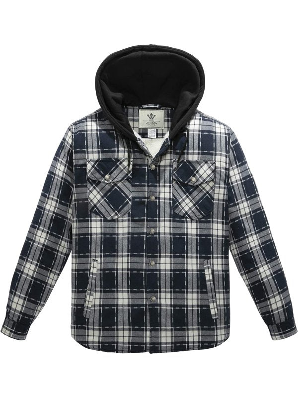 Men's Long Sleeve Sherpa lined Shirt Plaid Flannel Jacket with Hood ...